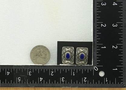 Navajo Concho Earrings Sterling Silver Lapis Vintage Native Artist