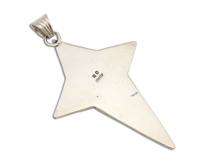 Large Navajo Cross Pendant 925 Silver Mediterranean Coral Artist Signed RD C.80s