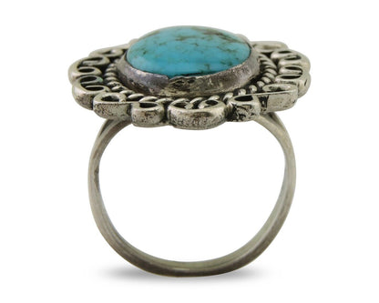 Navajo Ring 925 Silver Blue Turquoise Artist Siged Jerry Johnson C.80's