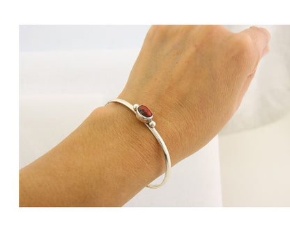 Navajo Bracelet .925 Silver Natural Red Coral Cuff Native American Artist C.80's
