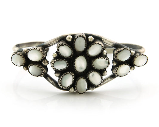 Navajo Cuff Bracelet Sterling Silver MOP Vintage Native Artist Handmade