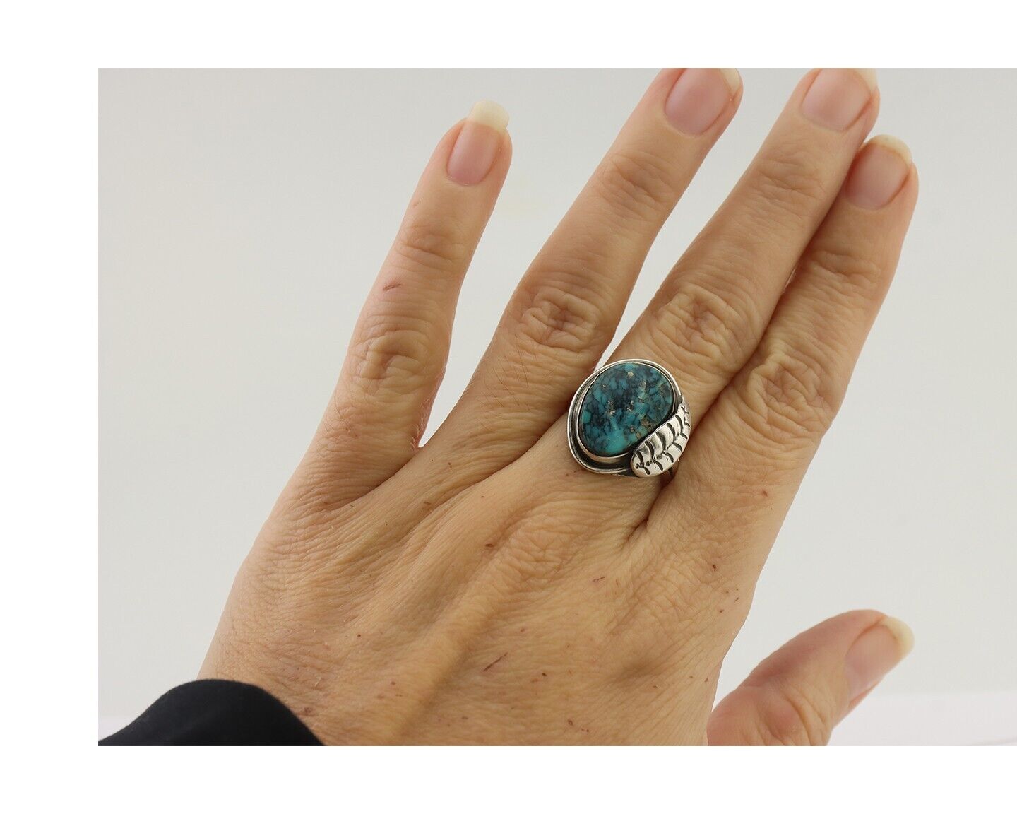 Navajo Ring 925 Silver Natural Blue Turquoise Native Artist Signed G.C. 01 C.80s