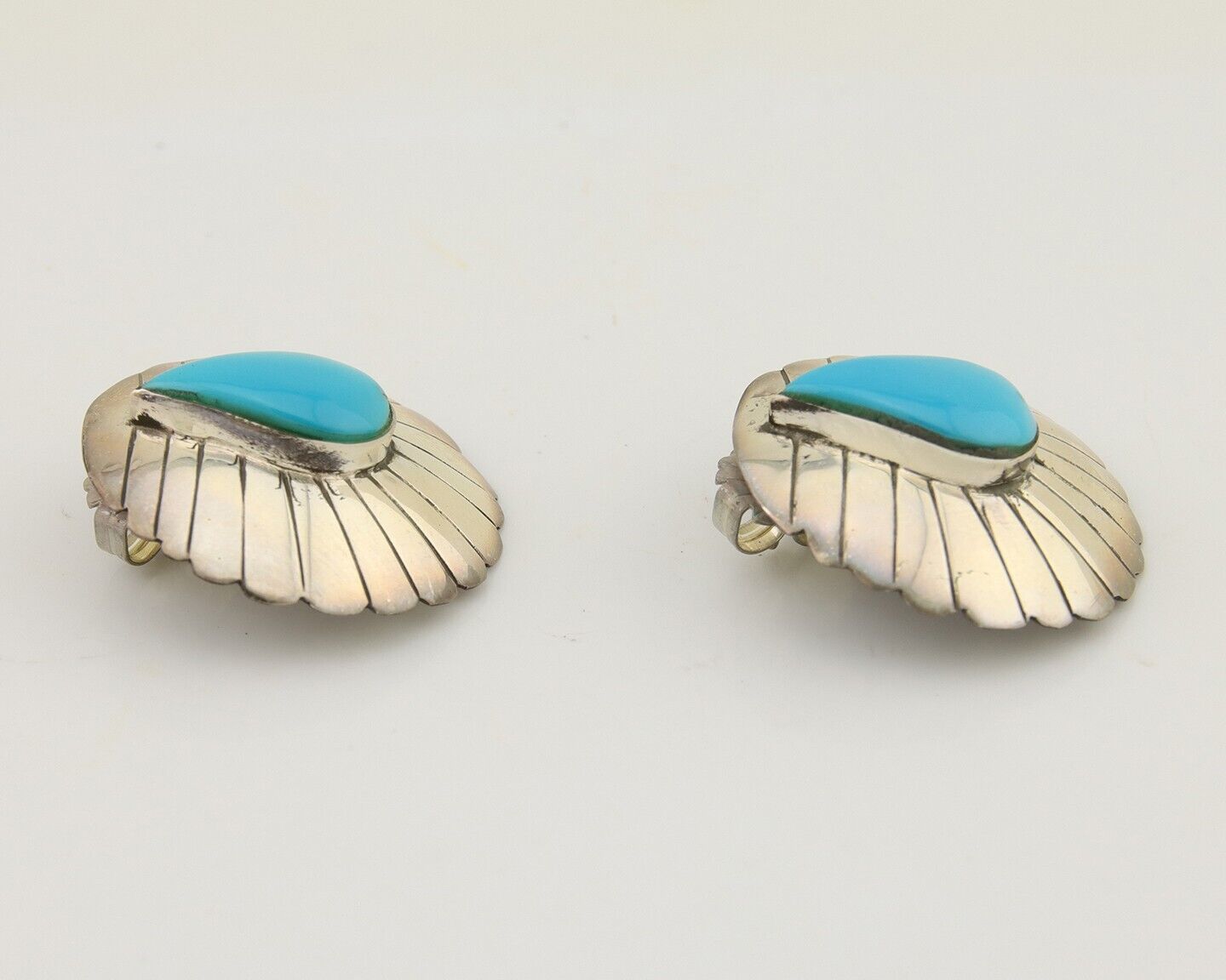 Navajo Earrings 925 Silver Natural Blue Turquoise Native American Artist C.80's