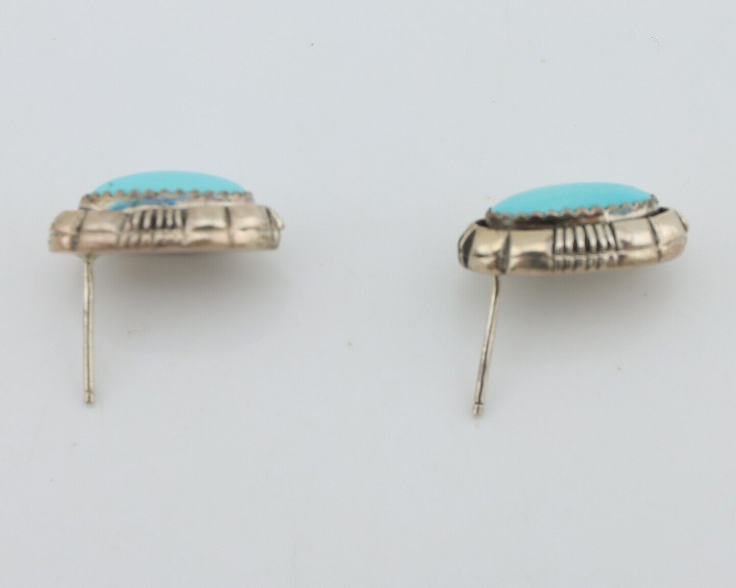 Navajo Earrings 925 Silver Sleeping Beauty Turquoise Larry Yazzie C.80's
