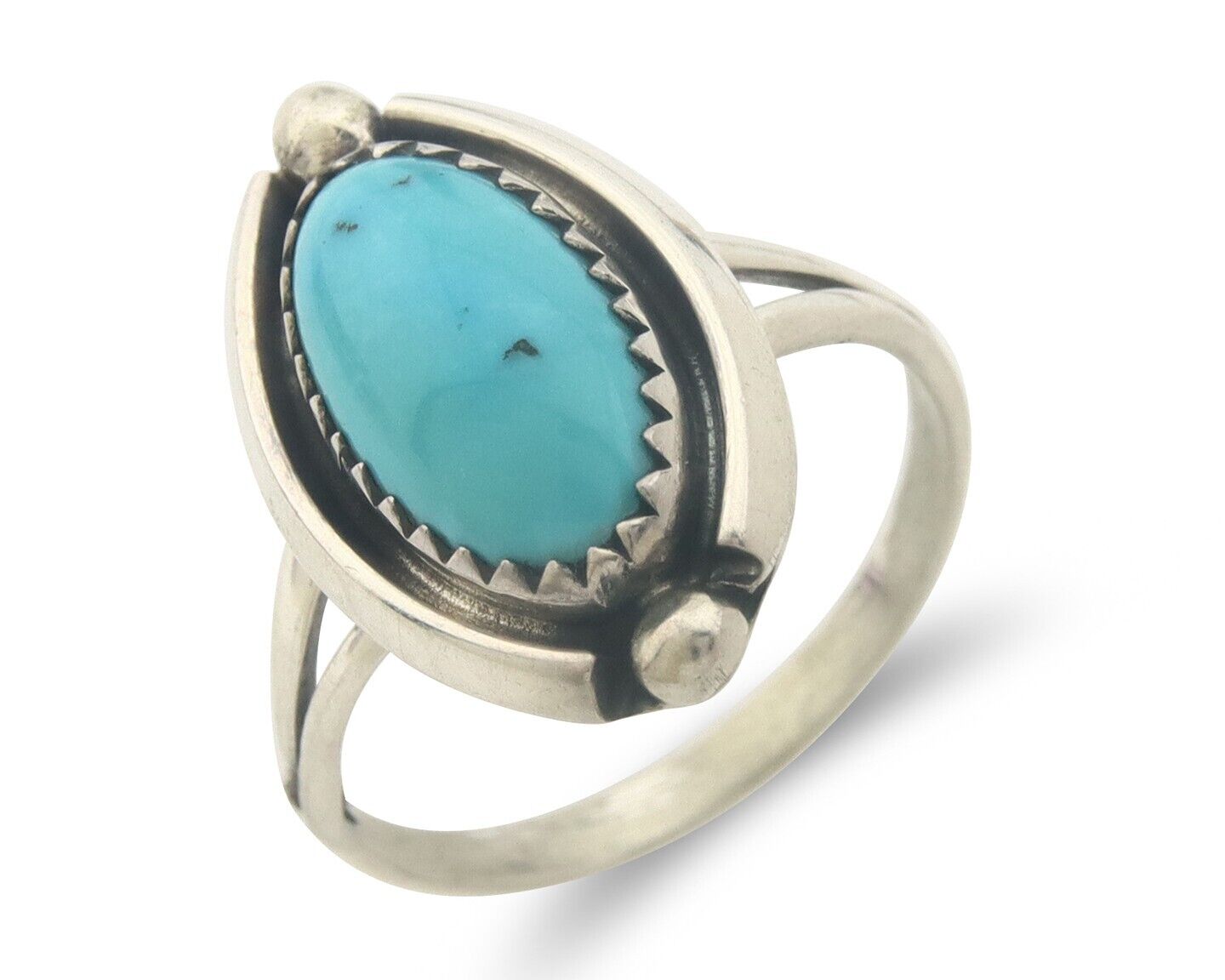 Navajo Ring 925 Sterling Natural Turquoise Native Artist C.80's Size 6.25