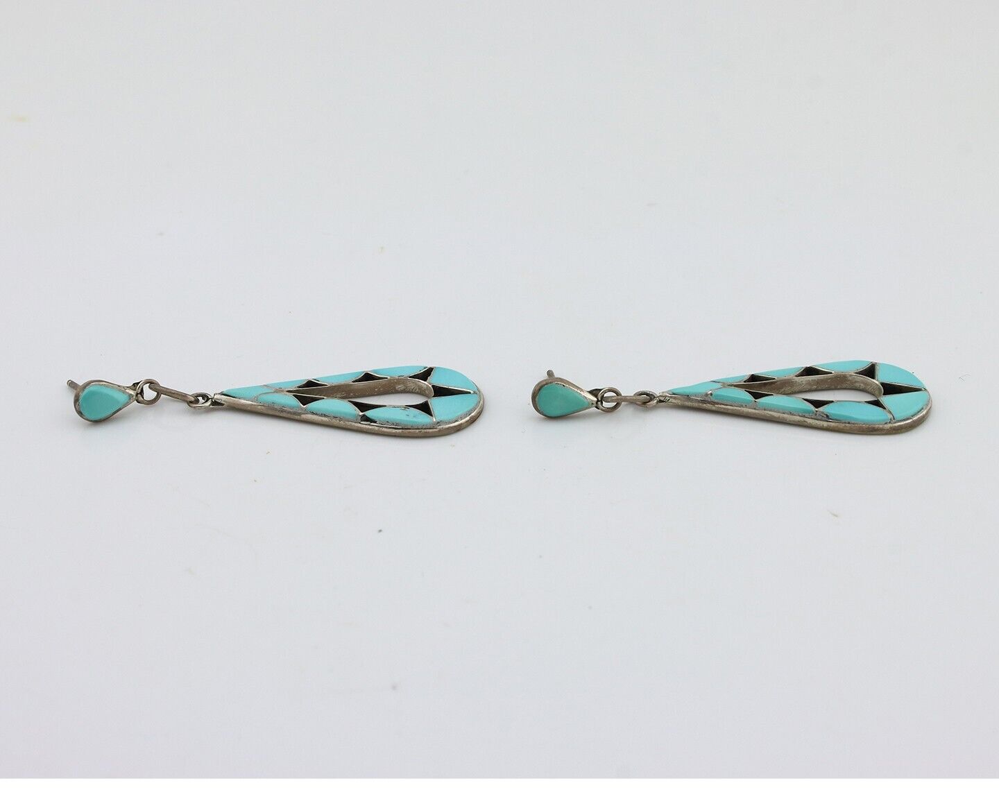 Navajo Handmade Earrings 925 Silver Blue Turquoise Native Artist C.80s