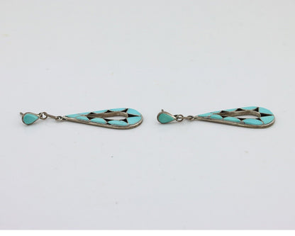 Navajo Handmade Earrings 925 Silver Blue Turquoise Native Artist C.80s