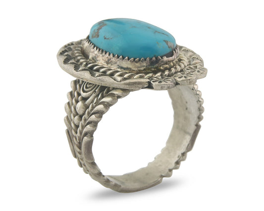 Vintage Navajo Ring 925 Sterling Authentic Turquoise Signed Snail Size 16