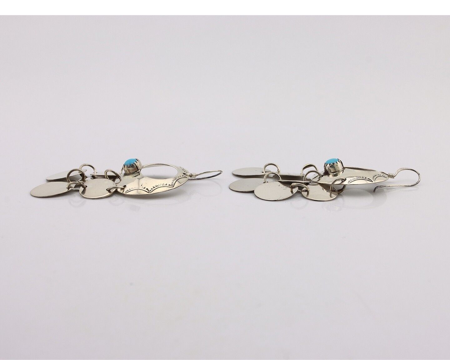 Navajo Dangle Handmade Earrings 925 Silver Blue Turquoise Native Artist C.80's