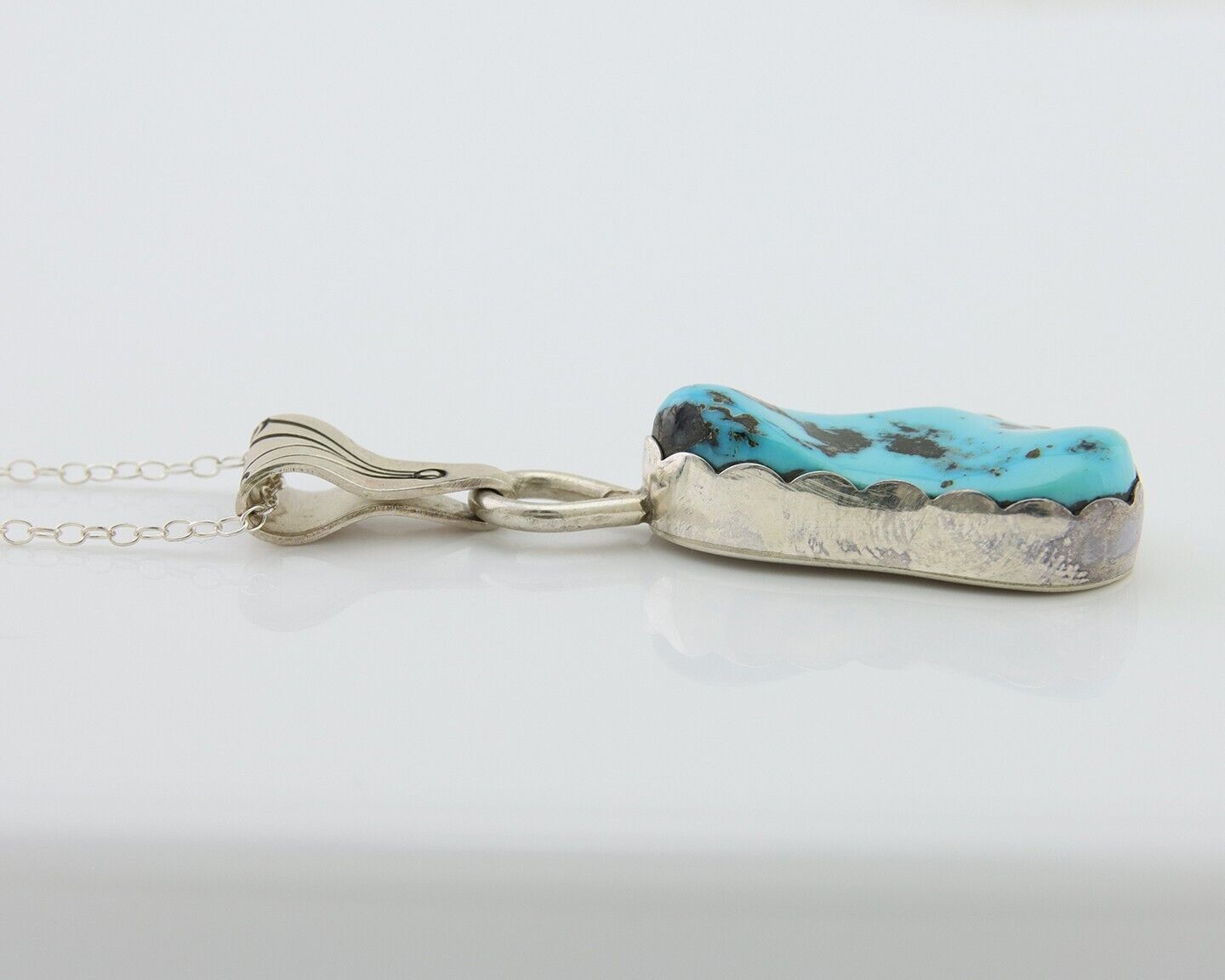 Navajo Necklace 925 Silver Blue Turquoise Artist Signed Tony Guerro C.80's
