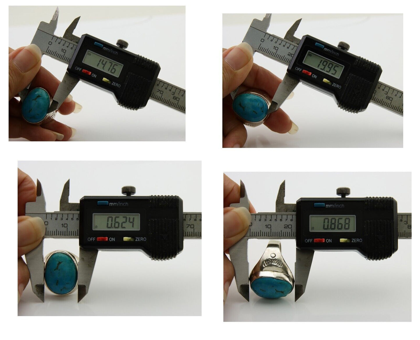 Men Navajo Hand Stamped Ring 925 Silver Arizona Turquoise Artist C.80's