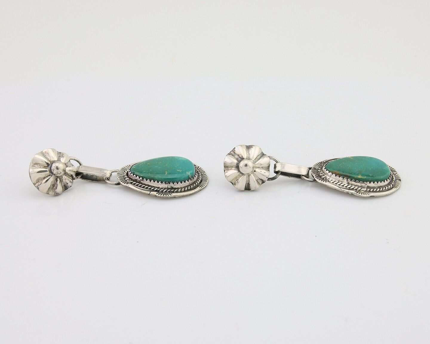 Navajo Dangle Earrings 925 Silver Natural Turquoise Artist Signed Mike Begay C80