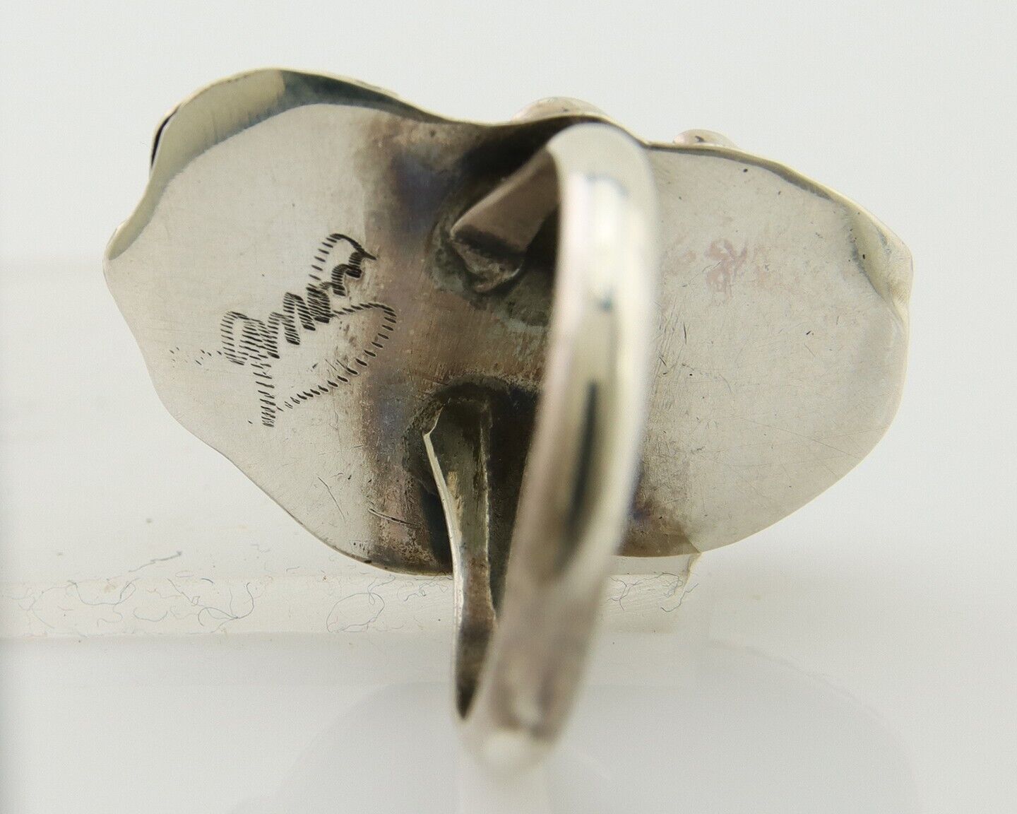 Navajo Ring .925 Silver Natural Slab Turquoise Signed Justin Morris C.80's