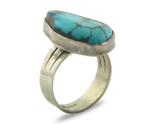Navajo Ring 925 Sterling Blue Nevada Turquoise Native Artist C.80's