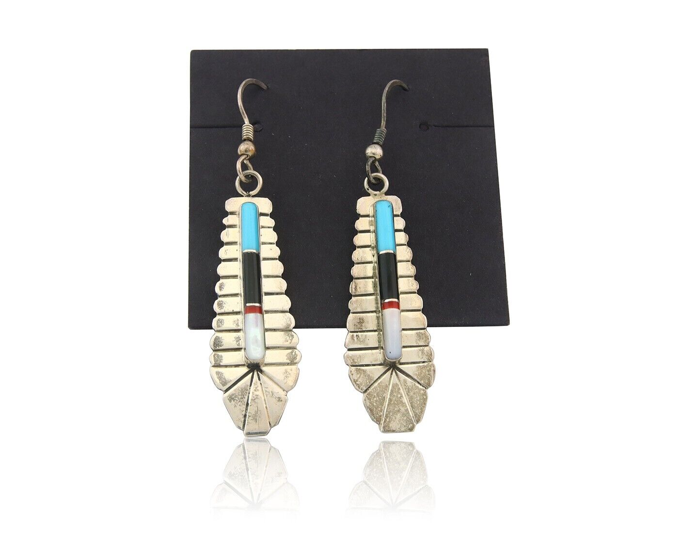 Navajo Earrings 925 Silver Natural Gemstone Artist Signed YY C.80's