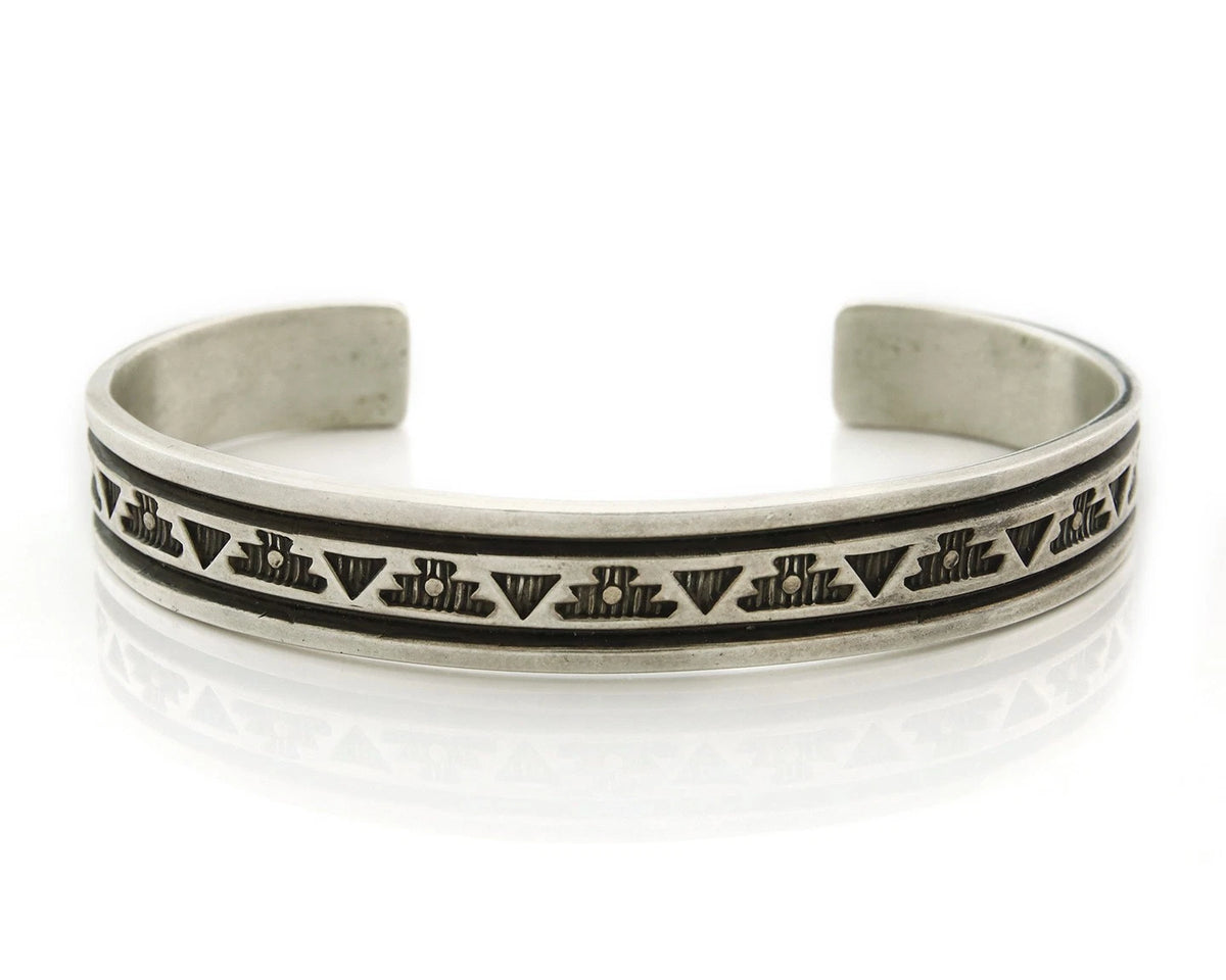 Navajo Cuff Bracelet 925 Sterling Silver Vintage Heavy Hand Stamped Signed Laner