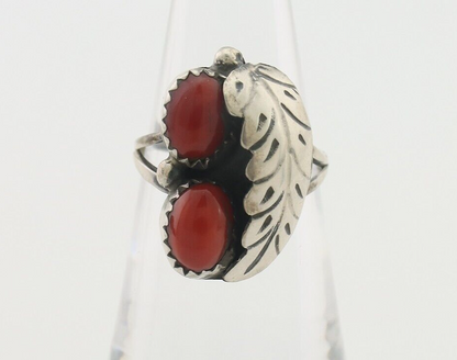 Navajo Handmade Ring 925 Silver Natural Mediterranean Coral Signed 88 C.80's