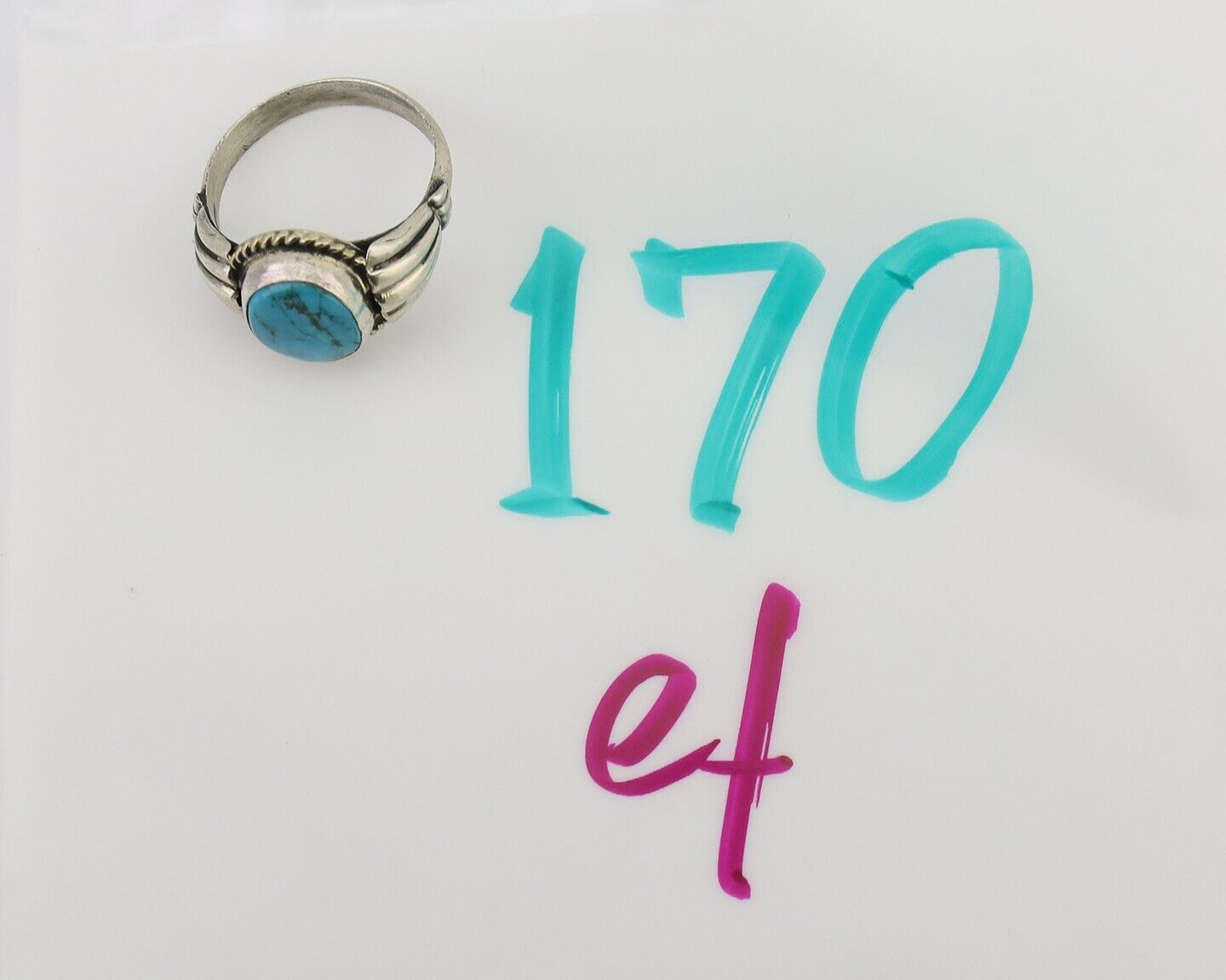 Navajo Ring 925 Silver Natural Turquoise Native American Artist C.80's Size 8.0