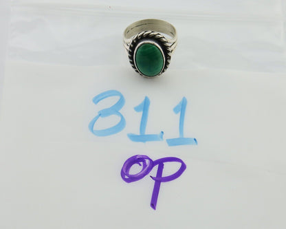 Navajo Ring 925 Silver Natural Malachite Native American Artist C.80's