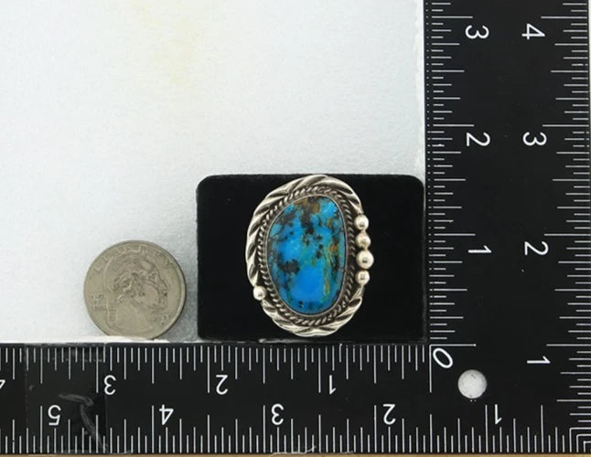 Men Navajo Ring Sterling Silver Nevada Turquoise Vintage Signed D Size 11