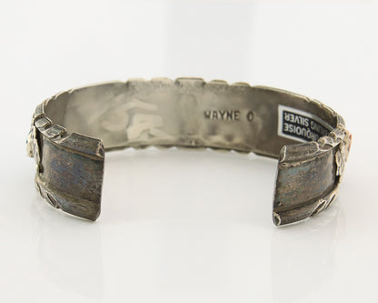 Zuni Cuff Bracelet Sterling Silver Natural Coral & Turquoise Signed Cheama