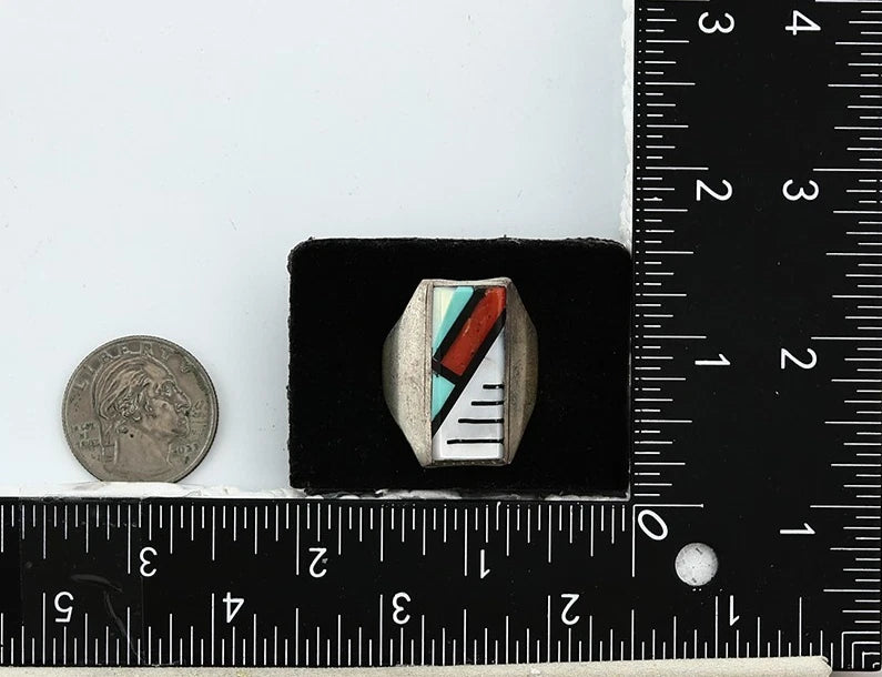 Men Zuni Ring Sterling Silver Natural Gemstone Vintage Handmade Size 12.25