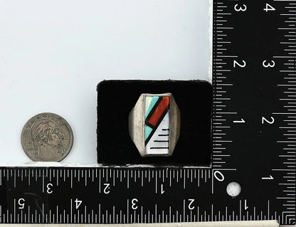 Men Zuni Ring Sterling Silver Natural Gemstone Vintage Handmade Size 12.25
