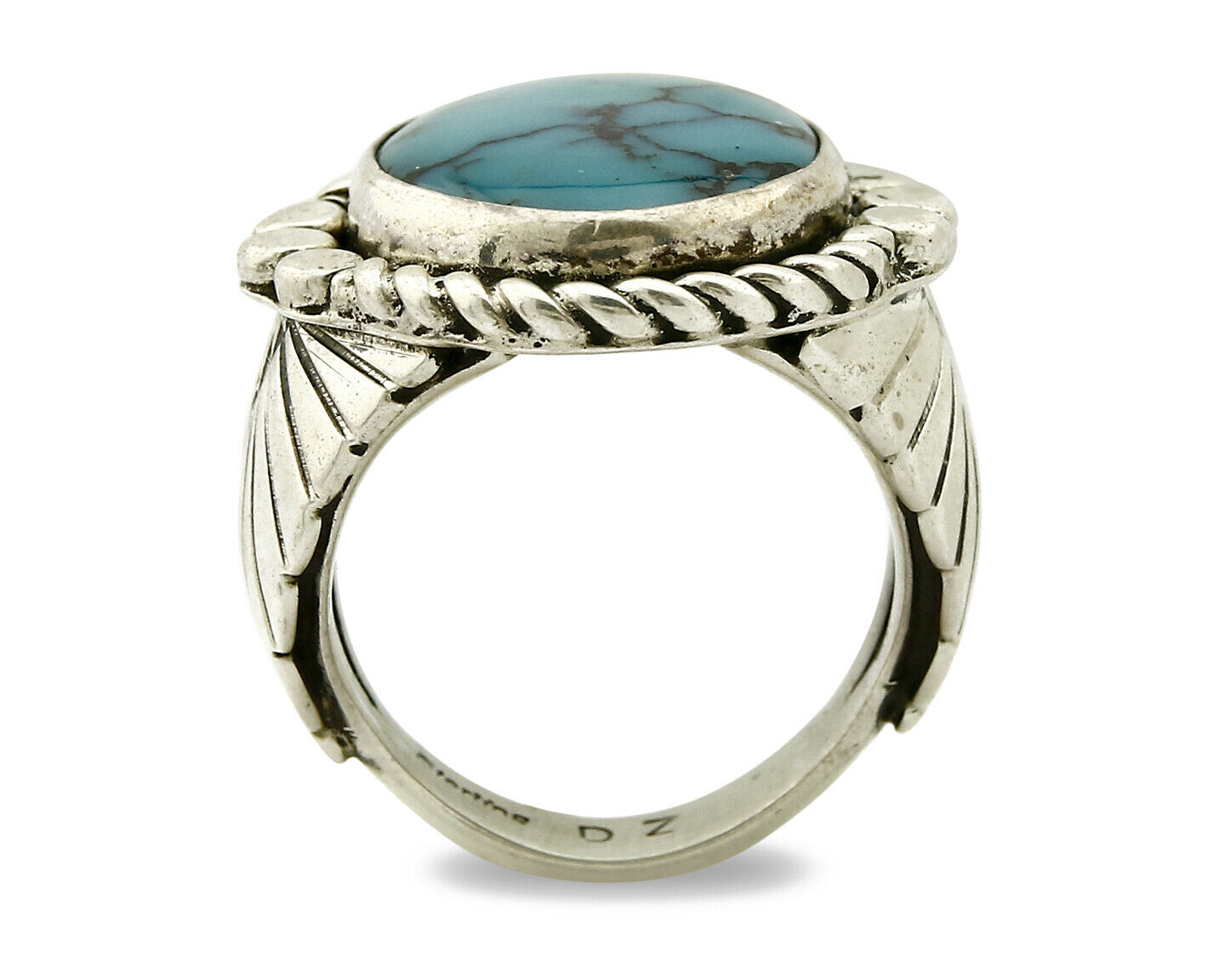 Navajo Ring .925 SOLID Silver China Mountain Turquoise Signed Doug Zachary C.80