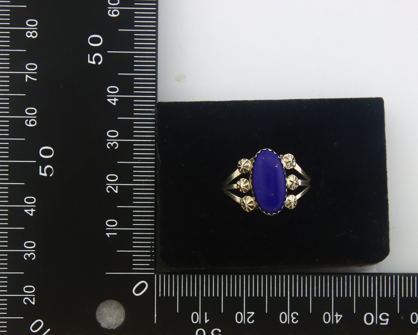 Navajo Ring 925 Sterling Natural Lapis Handmade Native Artist C.80's