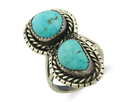 Vintage Navajo Ring Sterling Silver Authentic Turquoise Tom Willeto Size 8.0