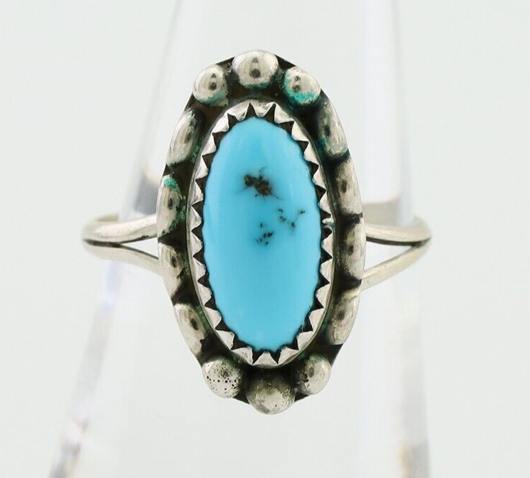 Navajo Ring 925 Silver Sleeping Beauty Turquoise Artist Signed SC C.80's