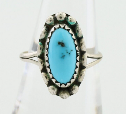 Navajo Ring 925 Silver Sleeping Beauty Turquoise Artist Signed SC C.80's