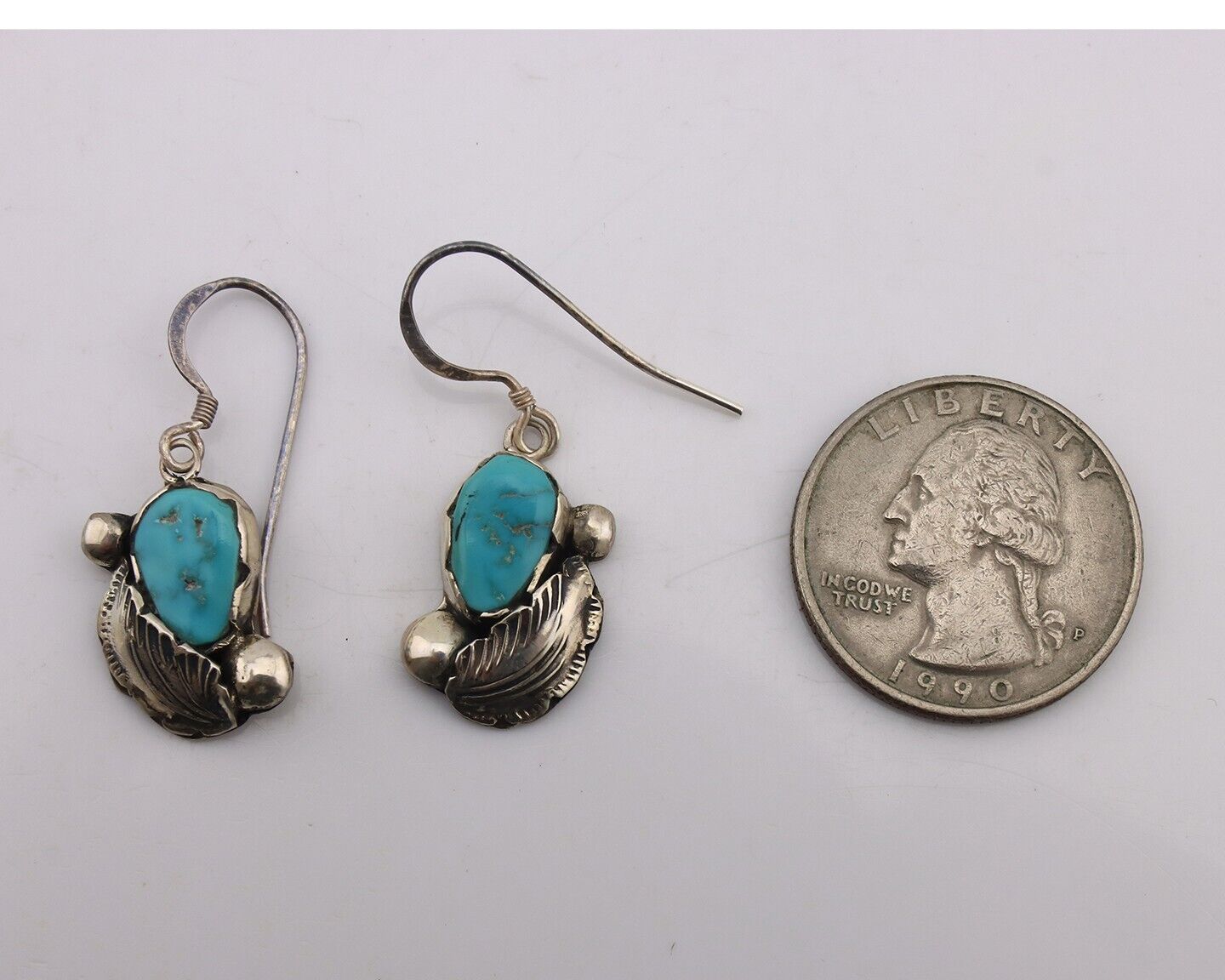 Zuni Dangle Handmade Earrings 925 Silver Blue Turquoise Native Artist C.80's