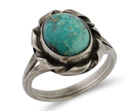 Navajo Ring 925 Silver Kingman Turquoise Native American Artist C.80's