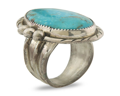 Vintage Navajo Ring 925 Sterling Turquoise Signed Richard Hoskie Size 10.5