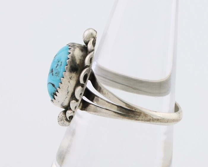 Navajo Ring 925 Silver Sleeping Beauty Turquoise Artist Signed SC C.80's