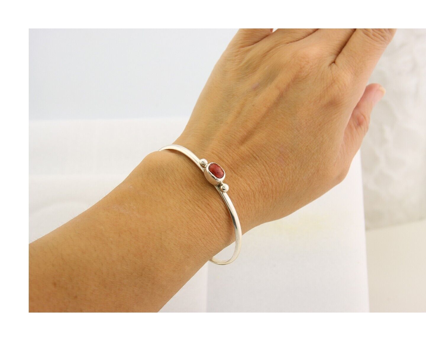 Navajo Bracelet .925 Silver Natural Red Coral Cuff Native American Artist C.80's