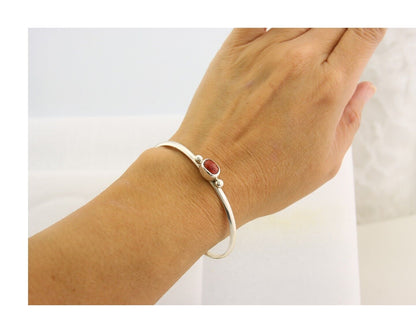 Navajo Bracelet .925 Silver Natural Red Coral Cuff Native American Artist C.80's