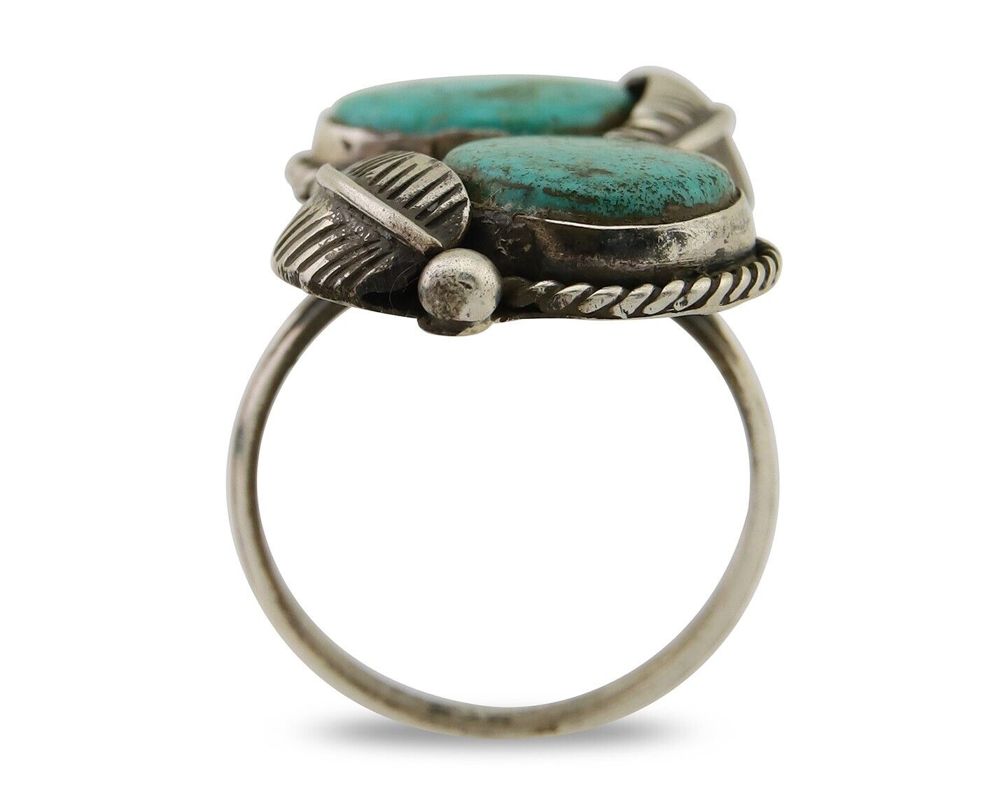 Navajo Ring 925 Sterling Silver Blue Turquoise Native American Artist C.80's