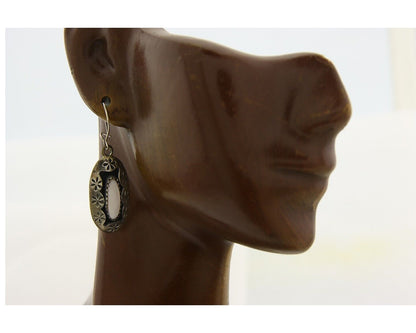 Navajo Earrings 925 Silver Handmade Natural Pink Mussel Native American Artist