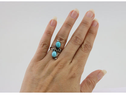 Navajo Ring 925 Silver Kingman Turquoise Native American Artist C.80's