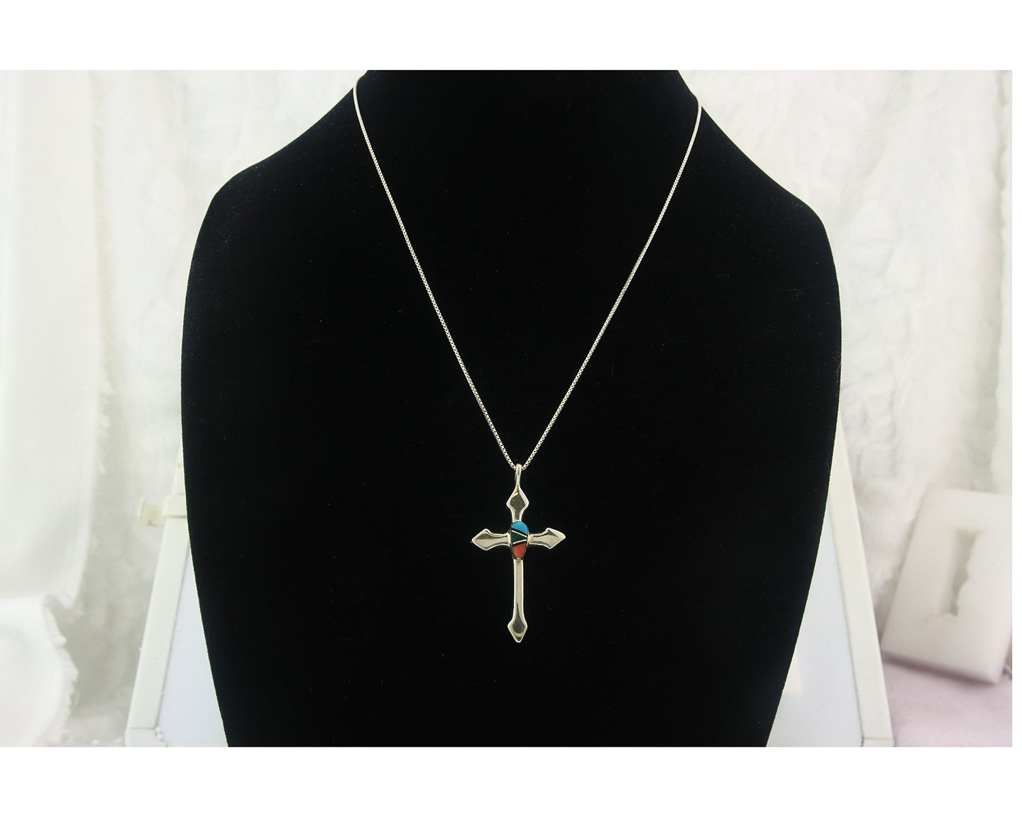 Navajo Cross Necklace Sterling Silver Authentic Natural Gemstones Signed M