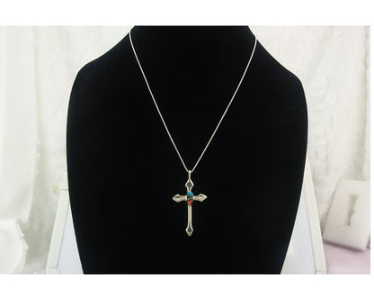 Navajo Cross Necklace Sterling Silver Authentic Natural Gemstones Signed M