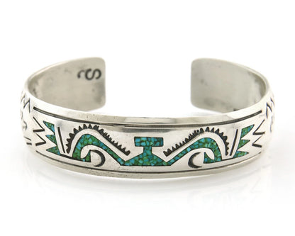 Navajo Cuff Bracelet Sterling Silver Authentic Turquoise Signed Stanley Bain