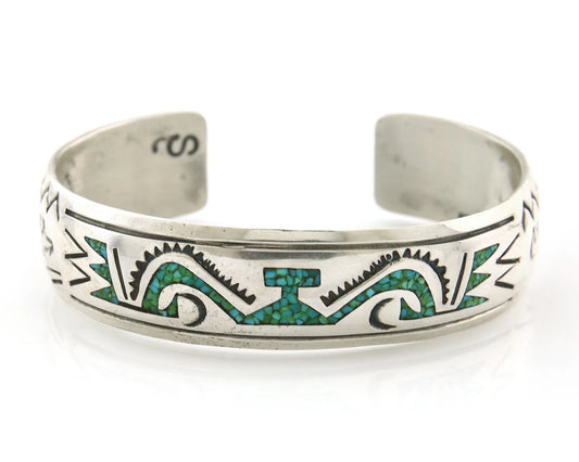 Navajo Cuff Bracelet Sterling Silver Authentic Turquoise Signed Stanley Bain