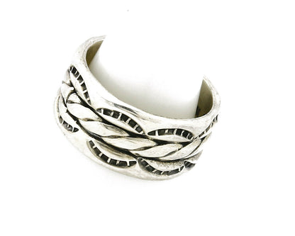 Navajo Ring .925 Silver Handmade Hand Stamped 3 Row Rope Band C.1980's