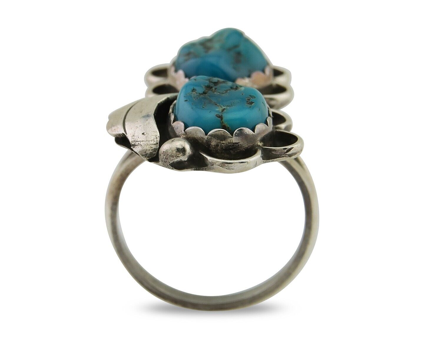 Navajo Handmade Ring 925 Silver Turquoise Artist Signed F C.80's