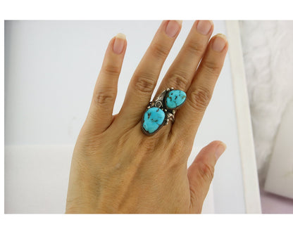 Vintage Navajo Ring 925 Sterling Silver Turquoise Signed Tom Willeto Size 8.75