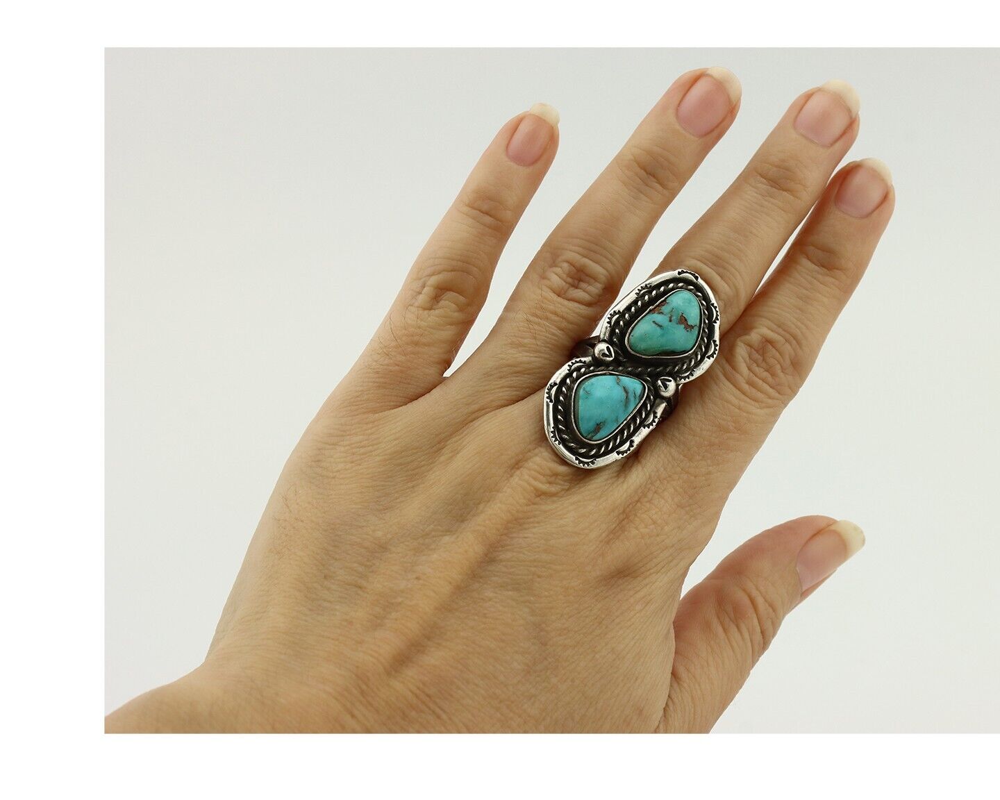 Navajo Ring 925 Silver Blue Turquoise Artist Signed P C.80's