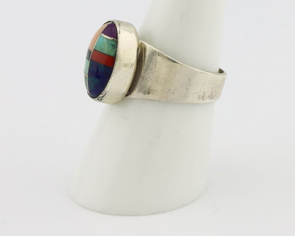 Zuni Inlaid Ring 925 Silver Mixed Natural Gemstones Native American Artist C.80s